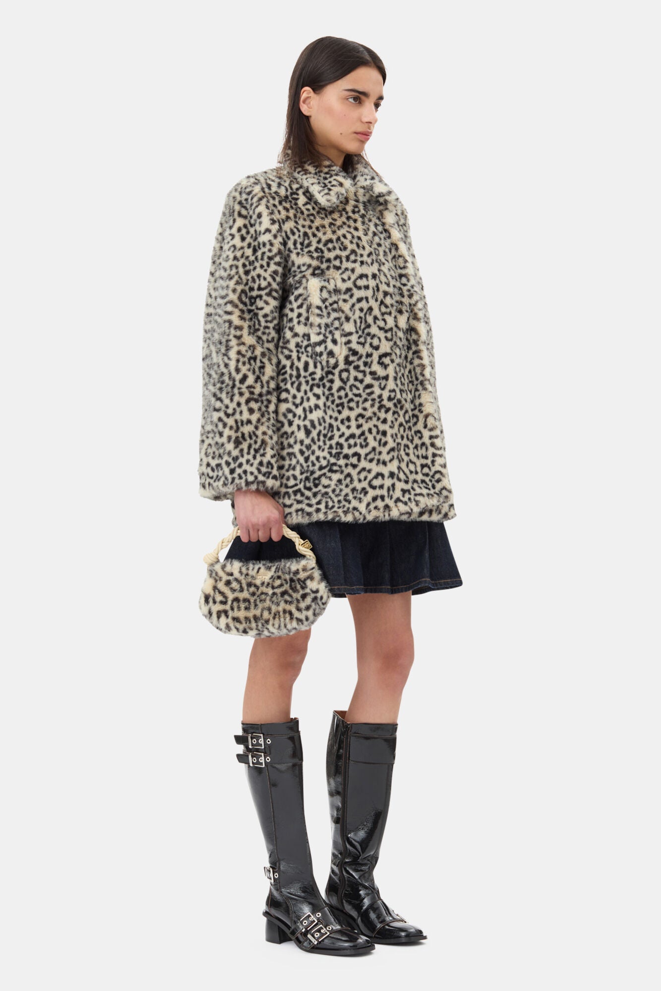 GANNI BOU BAG MINI FUR PRINT LEOPARD