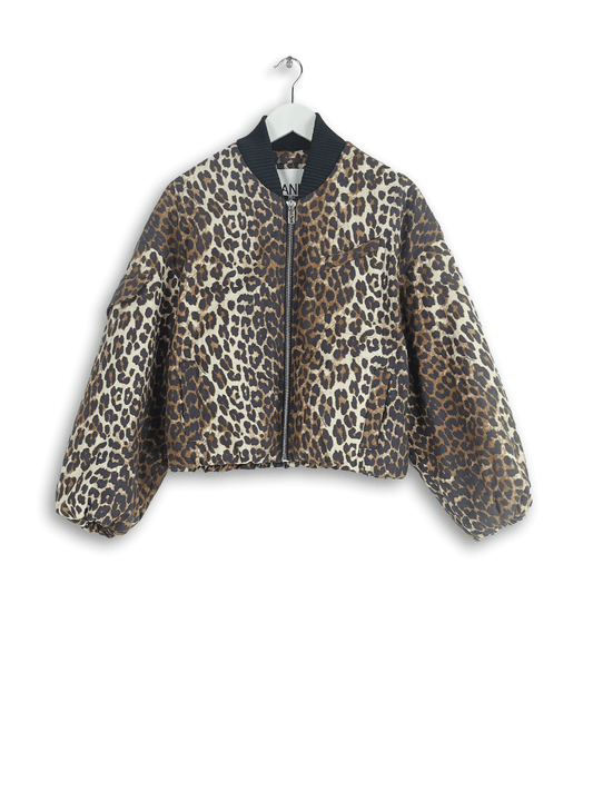 PRINTED CANVAS SHORT JACKET LEOPARD ALMOND MILK