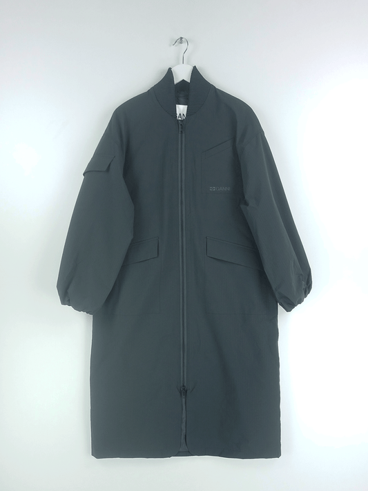 TECH SEERSUCKER OVERSIZED SHELL COAT BLACK