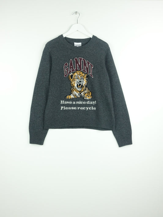 GRAPHIC WOOL MIX TIGER CREWNECK GRAY QUILL