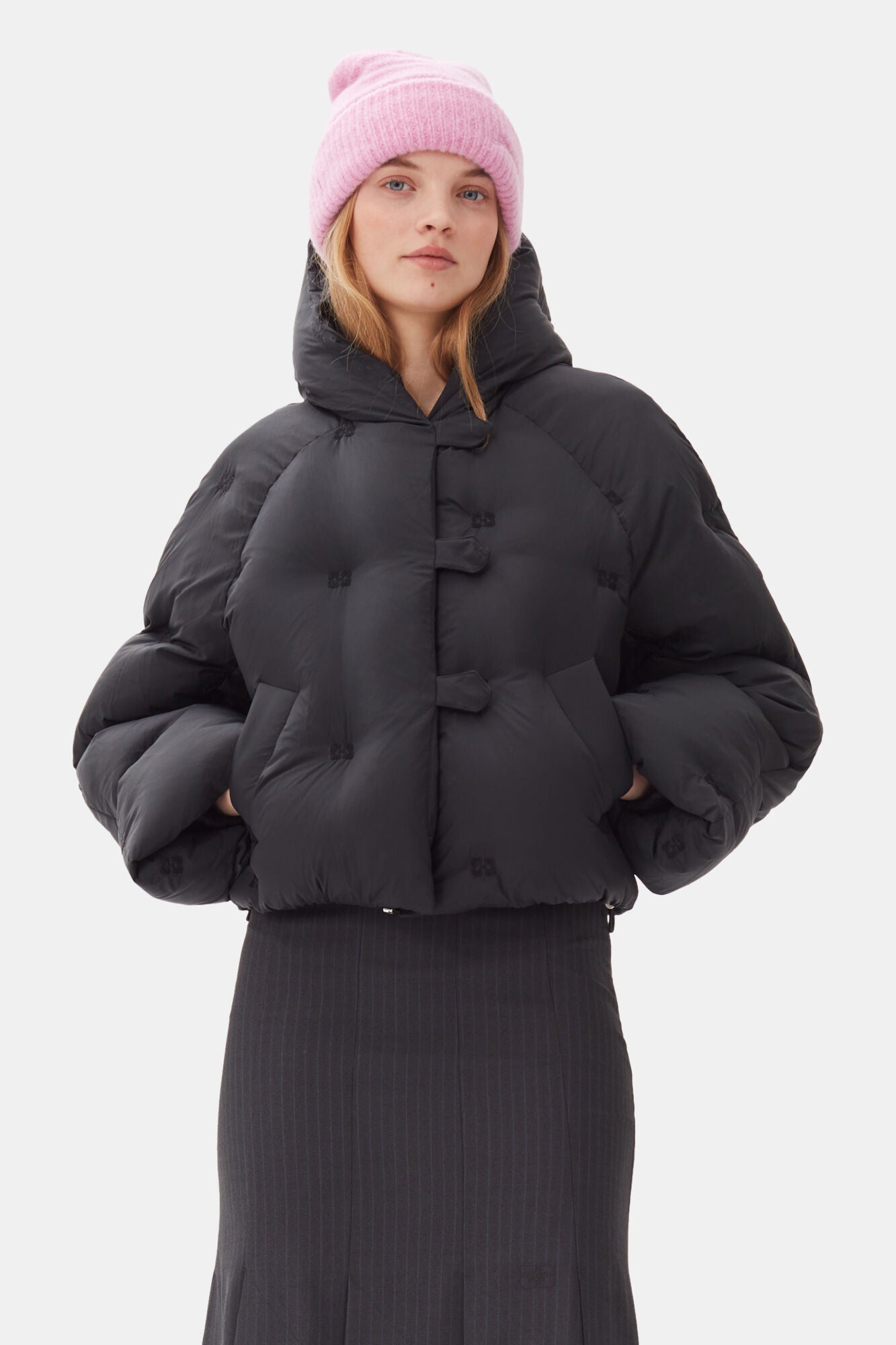 NYLON TECH PUFFER SHORT JACKET BLACK