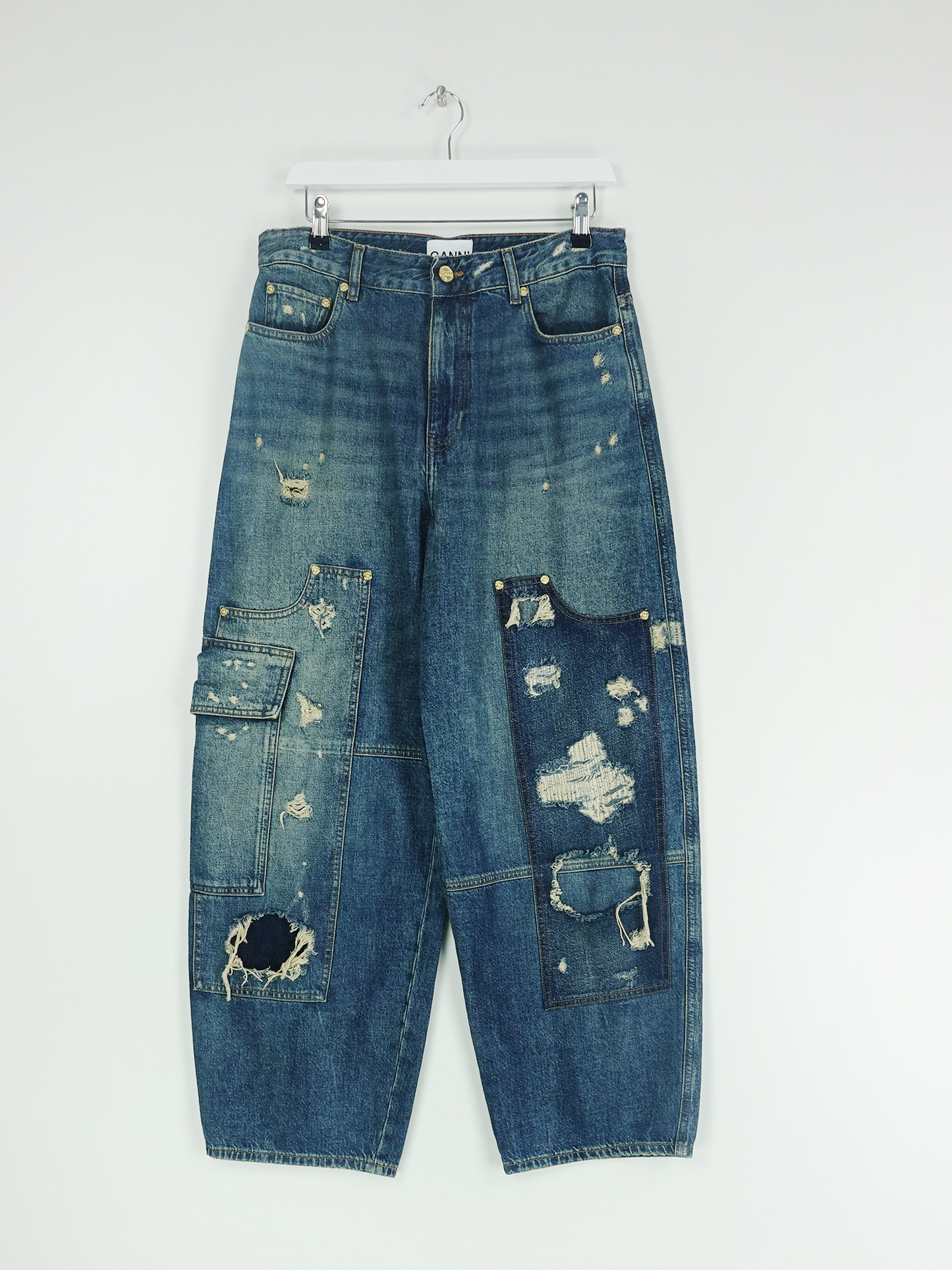 HEAVY WASHED DENIM CARPENTER JEANS MID BLUE VINTAGE