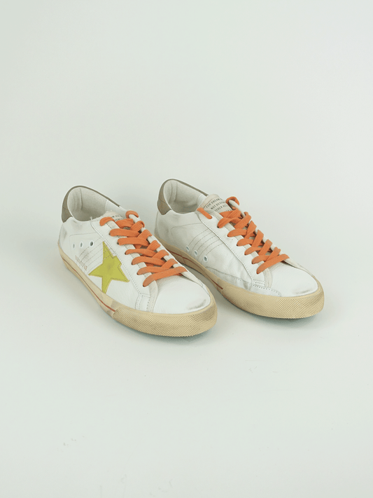 SUPER-STAR NAPPA UPPER NYLON TOUNGE WAXED LEATHER STAR NABUK HEEL SUEDE SPUR WITH TRIM WHITE/CITRONELLE/TAUPE