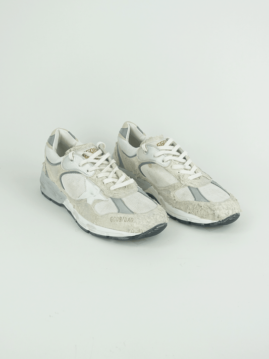 RUNNING DAD NET AND SUEDE UPPER LEATHER STAR AND HEEL SUEDE SPUR WHITE/SILVER