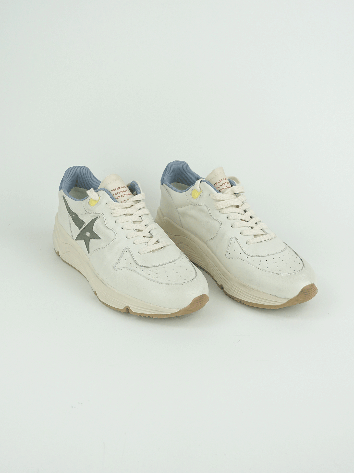 RUNNING SOLE LEATHER UPPER STAR NYLON TONGUE DRUMMED LEATHER STAR SUEDE HEEL WHITE/GREEN/POWDER BLUE