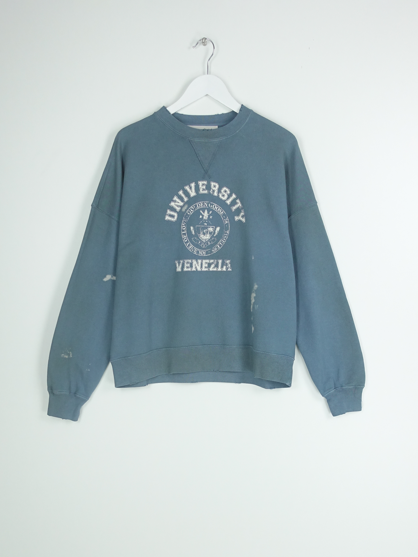 JOURNEY UNISEX CREW NECK VINTAGE COLLEGE PRINT SWEATSHIRT WINDWARD BLUE/ HERITAGE WHITE