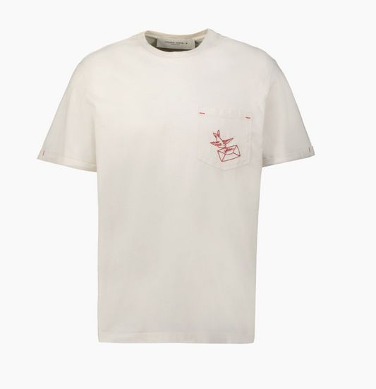 JOURNEY M'S T-SHIRT REGULAR ROLLED UP SLEEVES/COTTON JERSEY/POLY THREAD EMBROIDERY HERITAGE WHITE/ DARK RED