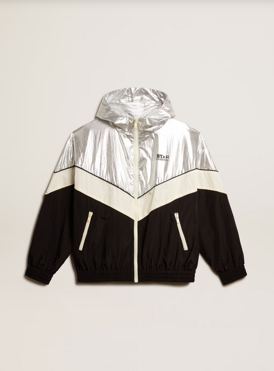 STAR M'S PATCHWORK WINDBREAKER TECHNICAL FABRIC SILVER/DARK PAPYRUS/BLACK