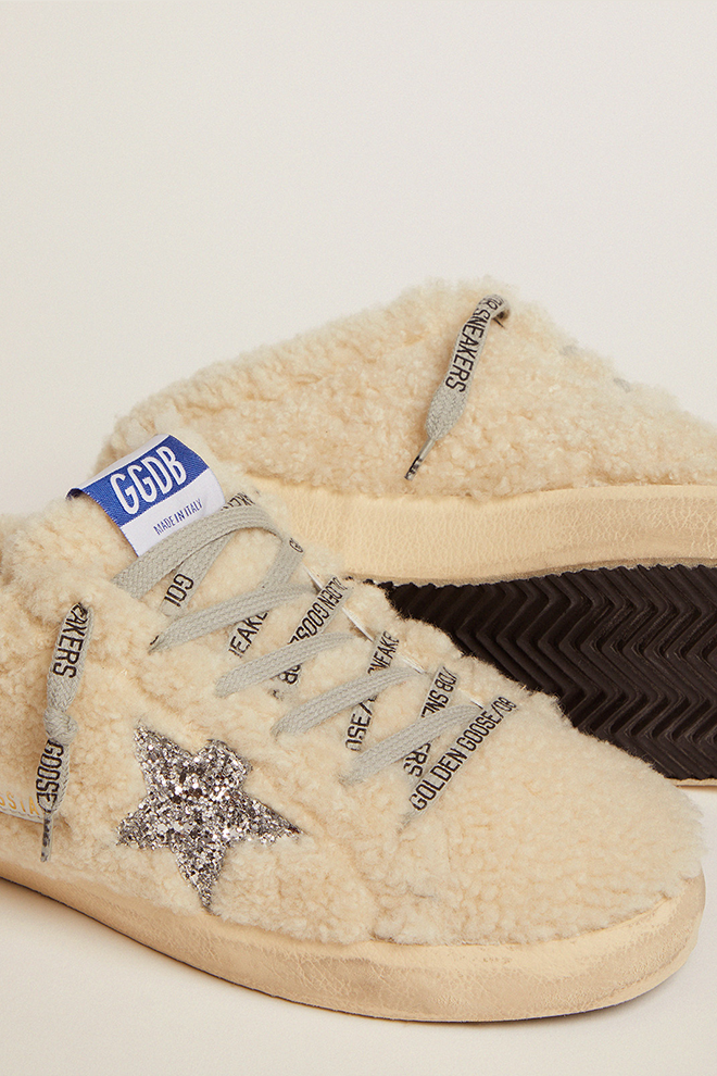 SUPER-STAR SABOT SHEARLING UPPER GLITTER STAR NATURAL WHITE/SILVER