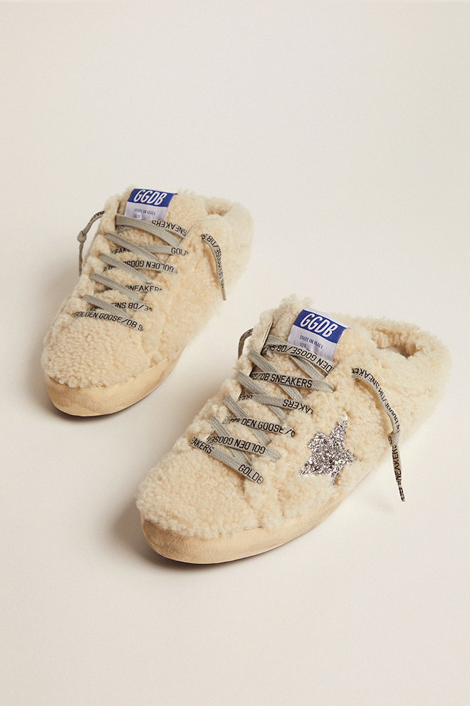 SUPER-STAR SABOT SHEARLING UPPER GLITTER STAR NATURAL WHITE/SILVER