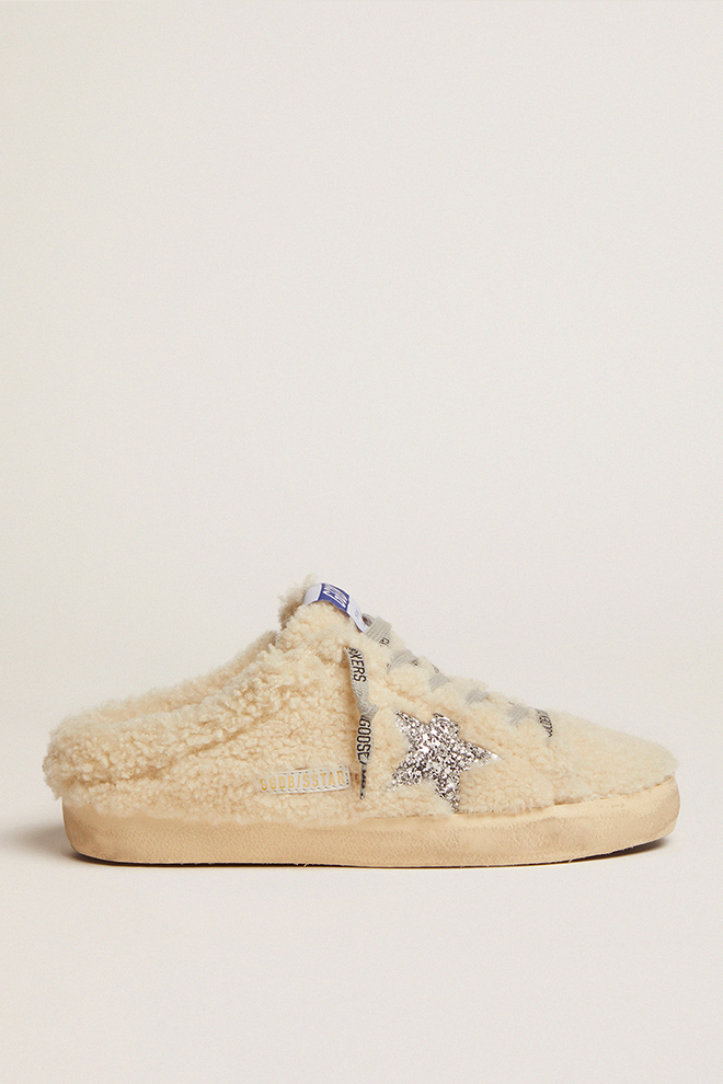 SUPER-STAR SABOT SHEARLING UPPER GLITTER STAR NATURAL WHITE/SILVER