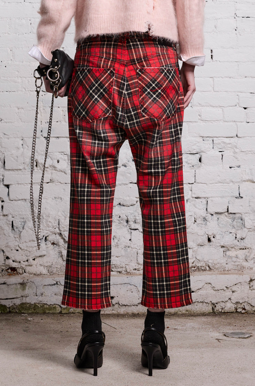 TAILORED DROP PRINTED RED PLAID