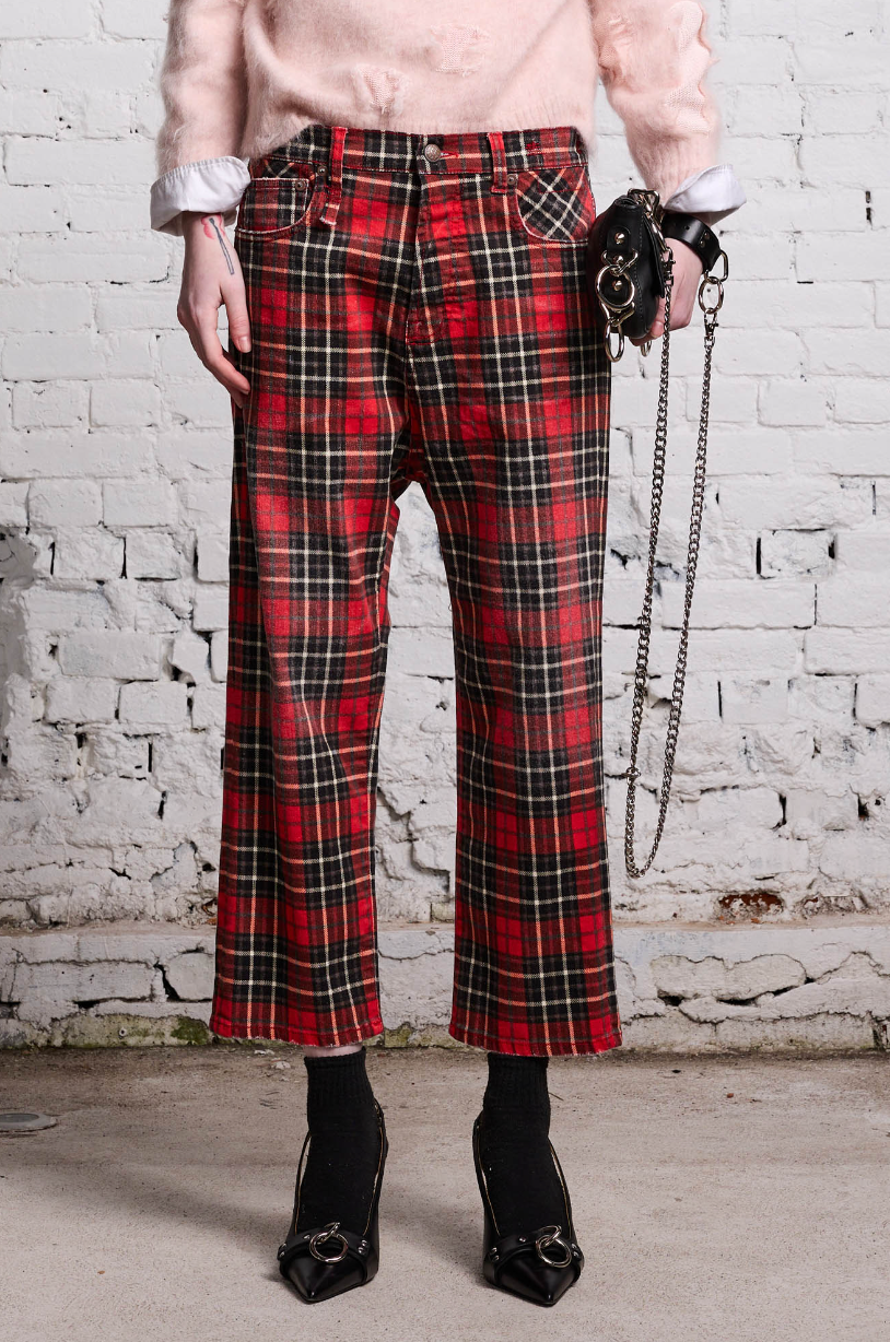 TAILORED DROP PRINTED RED PLAID