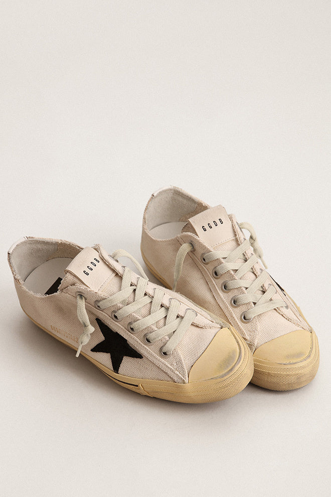 V- STAR 2 CANVAS UPPER WITH EMBROIDERY RUBBER TOE SUEDE STAR LEATHER LIST WHITE/BLACK